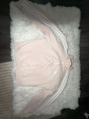 adidas Originals Pale Pink Quarter-Zip Sweatshirt with White Stripes